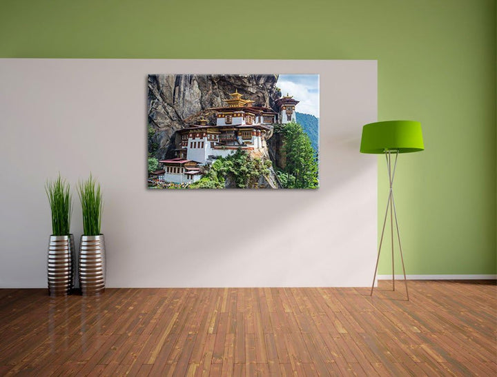 Chinesische Festung im Berg Format: 100x70 auf Leinwand, XXL riesige Bilder fertig gerahmt mit Keilr