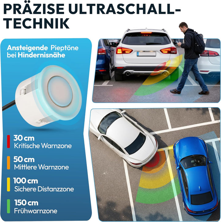 VSG24 Premium Einparkhilfe hinten mit Display zum nachrüsten am Auto, PDC Parksensoren hinten mit St
