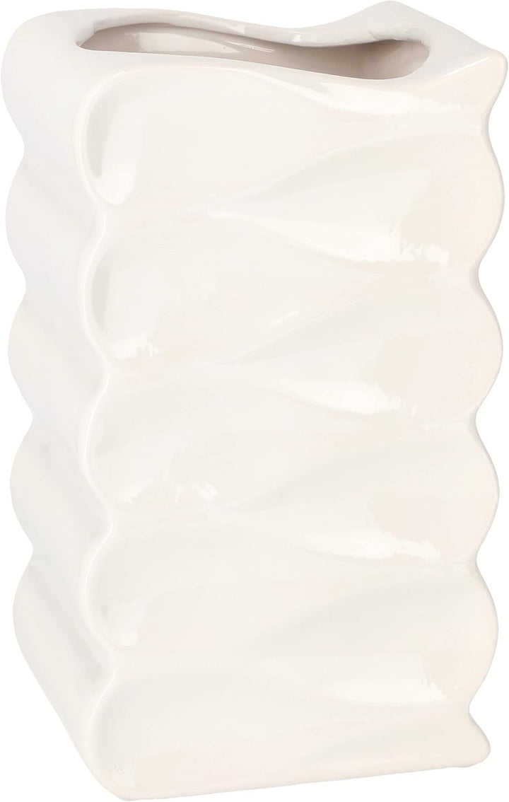 KOTARBAU® Blumentopf Blumenvase aus Keramik Meereswellen Glasiert 26 cm Weiss Höhe 26 cm Weiss, Höhe