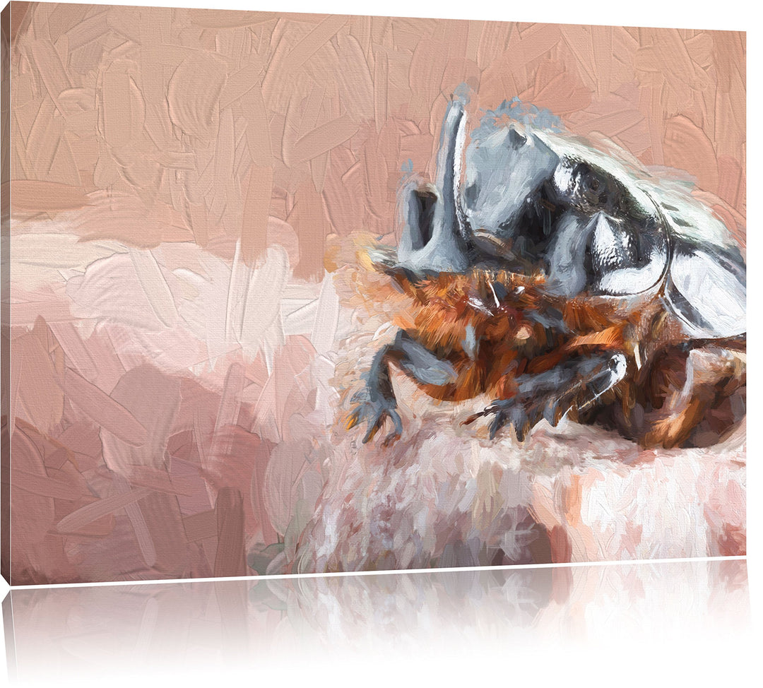 Pixxprint Nashornkäfer Porträt Kunst Pinsel Effekt, Format: 100x70 auf Leinwand, riesige Bilder fert