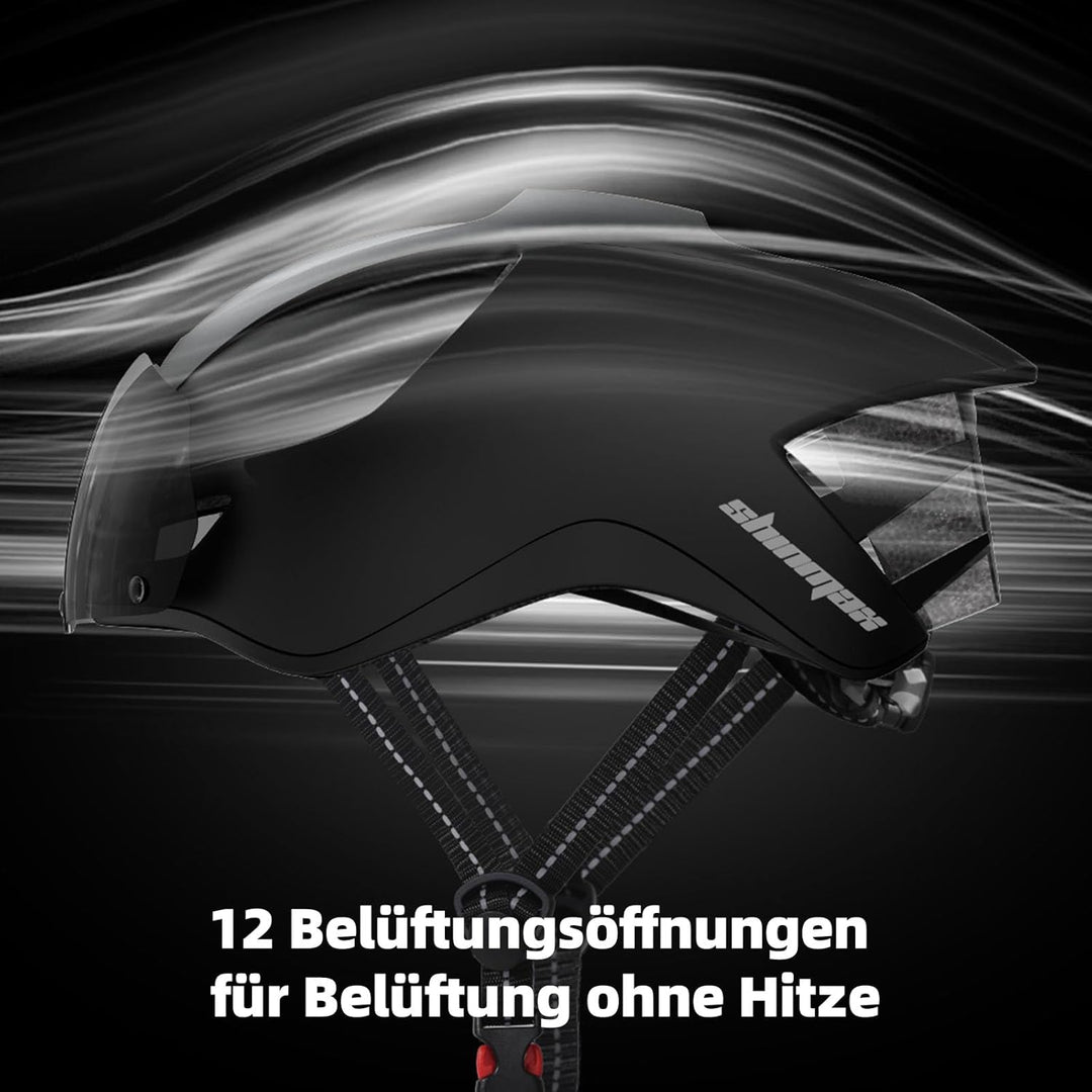 Shinmax Fahrradhelm Herren Damen mit Licht USB-Aufladung Fahrradhelm mit Visier Magnetische Abnehmba