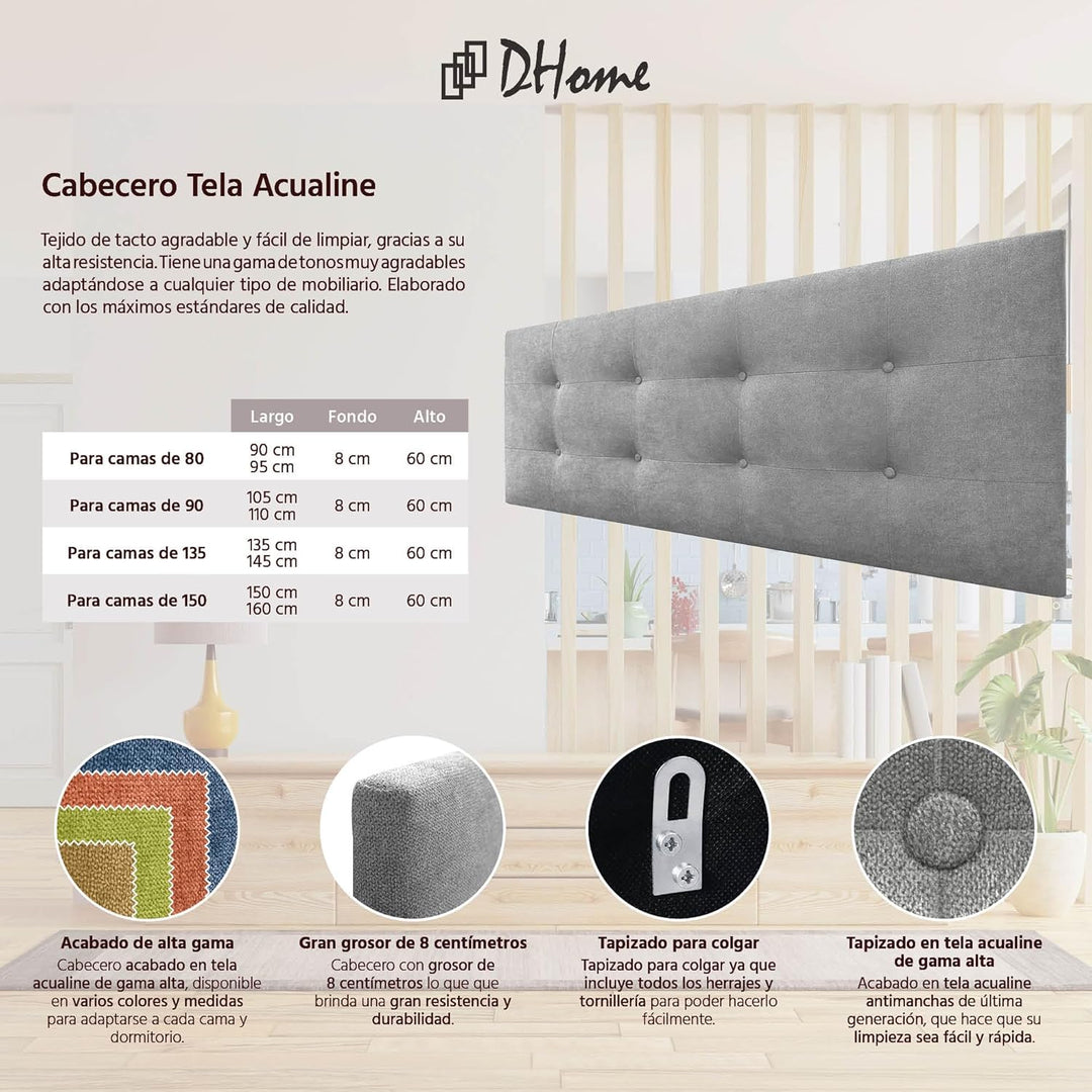 DHOME Kopfteil, gepolstertes Bett Kopfteil 8cm dick. Gepolstertes Kopfteil ACUALINE Stoff und Kunstl