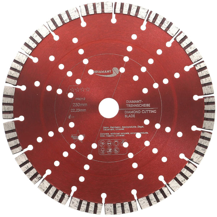 PRODIAMANT Turbo Diamant-Trennscheibe 230mm x 22,23 mm Segmenthöhe 12mm für Beton Naturstein Ziegel