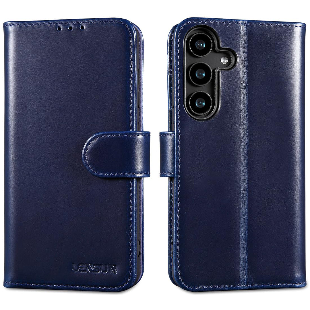 LENSUN Echtleder Handyhülle für Samsung Galaxy S25 5G, Lederhülle [Brieftasche][Bookstyle] Handytasc