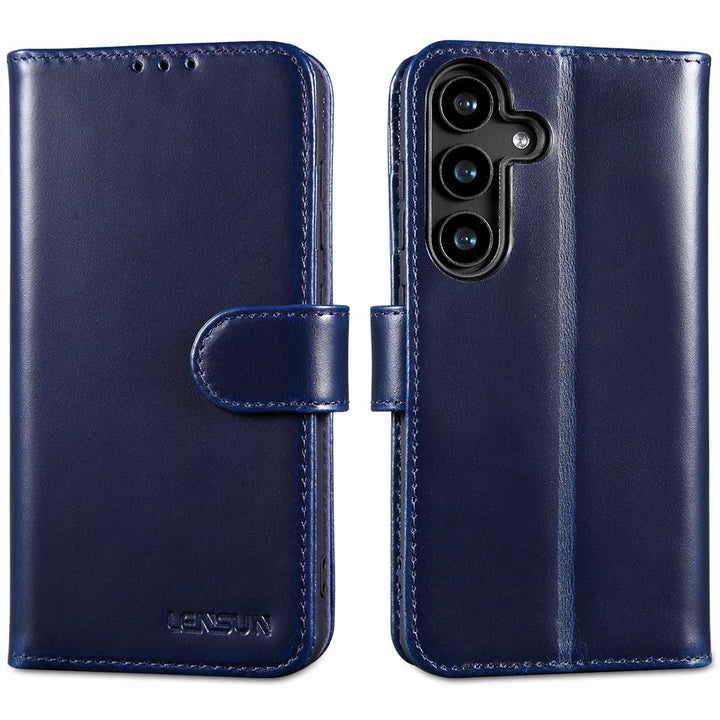LENSUN Echtleder Handyhülle für Samsung Galaxy S25 5G, Lederhülle [Brieftasche][Bookstyle] Handytasc