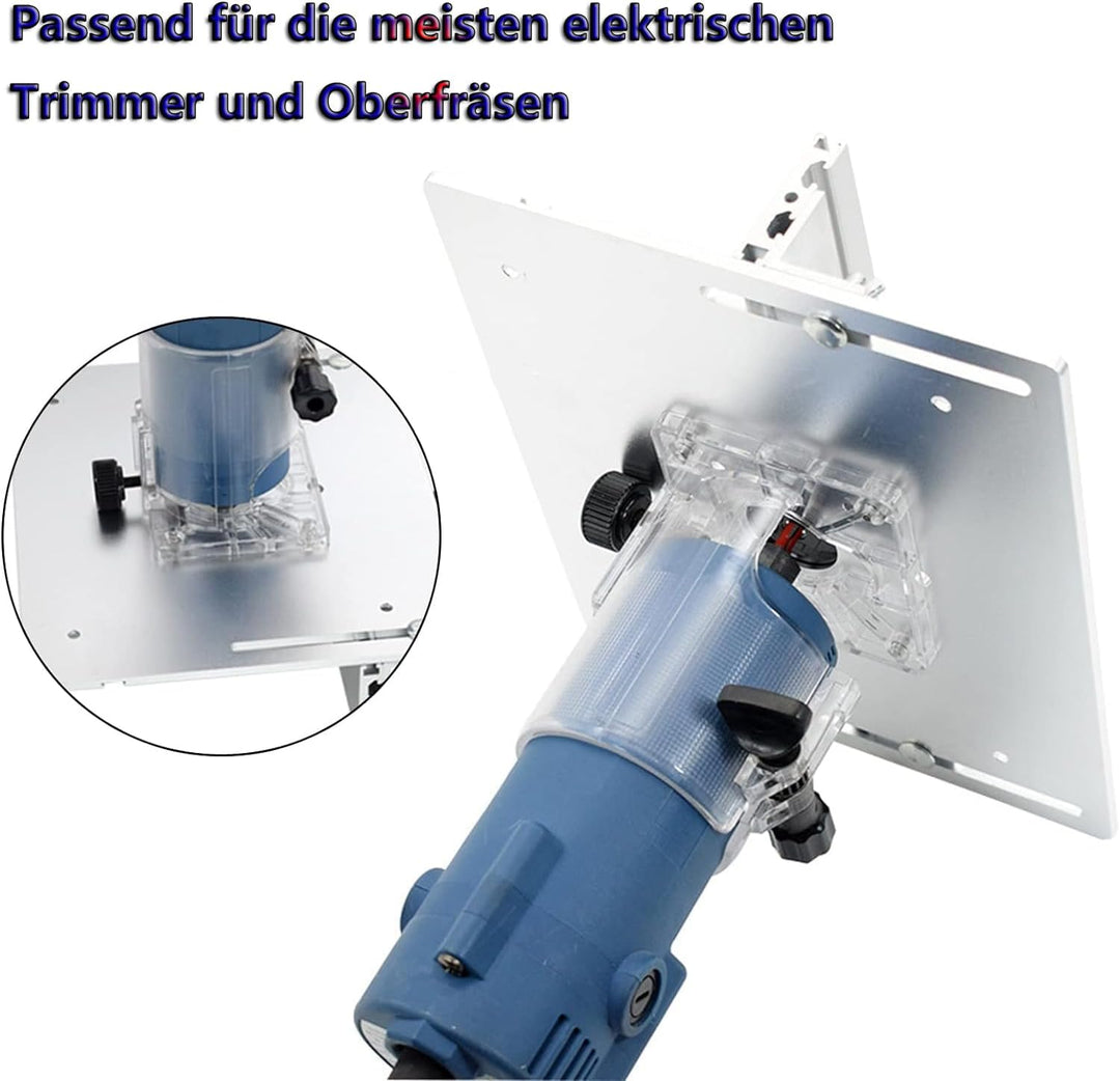 3er Set Frästisch Einlegeplatte, Alu Frästisch für Oberfräse mit Aufnahme Fase Drehmoment, Tischfräs