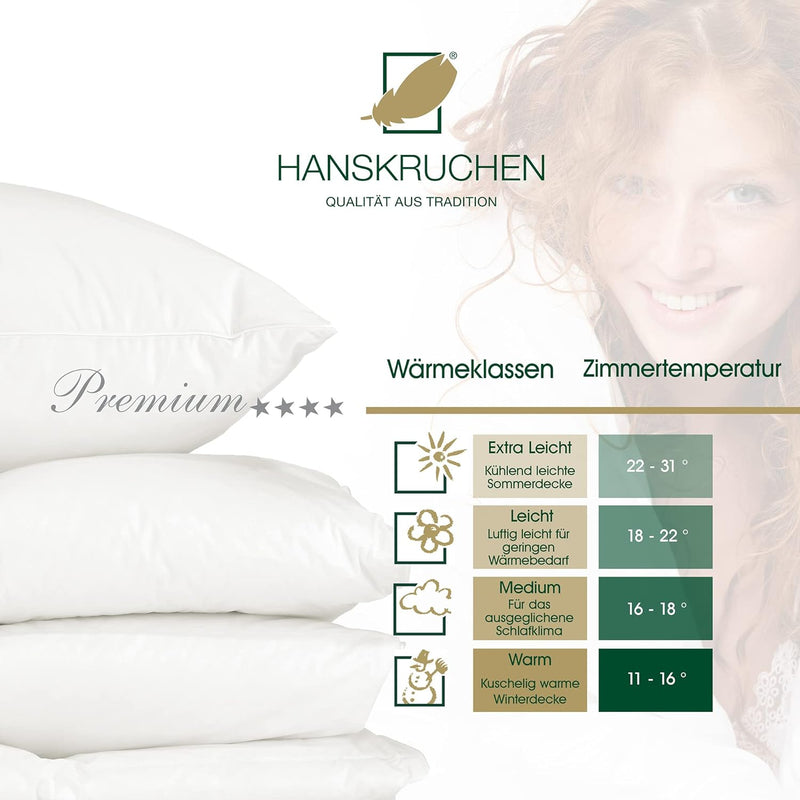 Hanskruchen® Premium **** Daunendecke 200x220 cm - MEDIUM/Ganzjahres - Made in Germany Kassettendeck