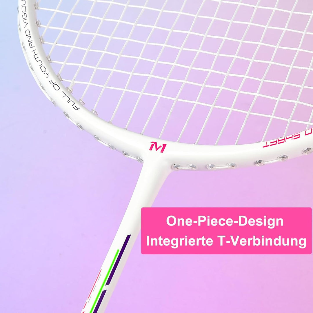 Badminton Set mit 2 Graphit Schläger - Kratzfestes Design - Federball Set für Erwachsene Incl. Feder
