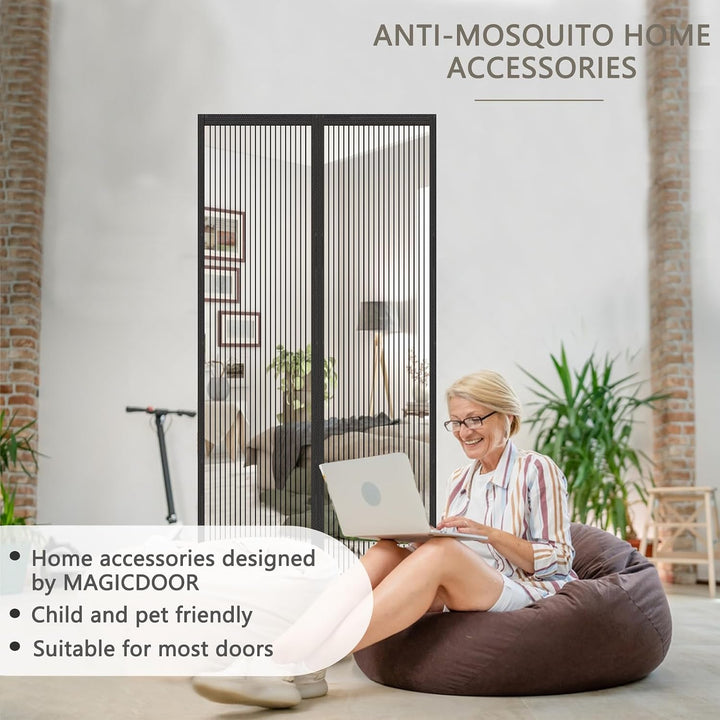 MAGICDOOR Magnet Fliegengitter Balkontür 80x185cm-Schwarz für Polyester