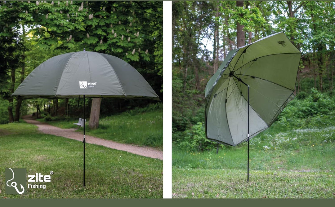 Zite Fishing Schirmzelt Wasserabweisend [Anglerzelt Halboffen & Geschlossen 250cm + Schirmstütze] Ka