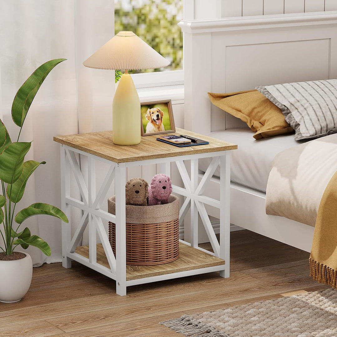 GreenForest Beistelltisch mit 2-stufigem Ablagefach,50 cm quadratischer Wohnzimmertisch, praktischer