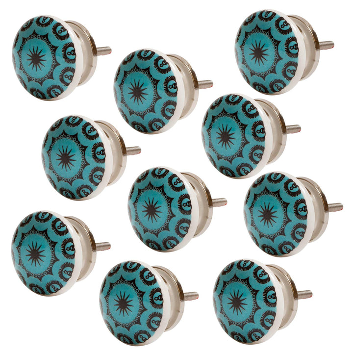 Knober Set 10 Stück Möbelknöpf Keramik Mandala Energy Shabby-Chic Schrankknöpfe Türgriff (10 X Petro