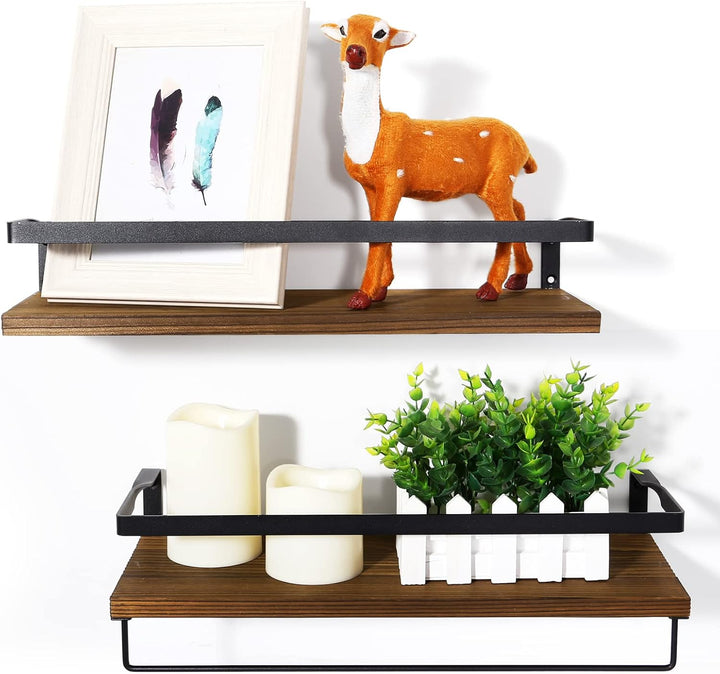 AGM Wandregal Holz 2er Set mit Handtuchhalter, schwimmende Regale Wand aufbewahrungs Regal Hängerega