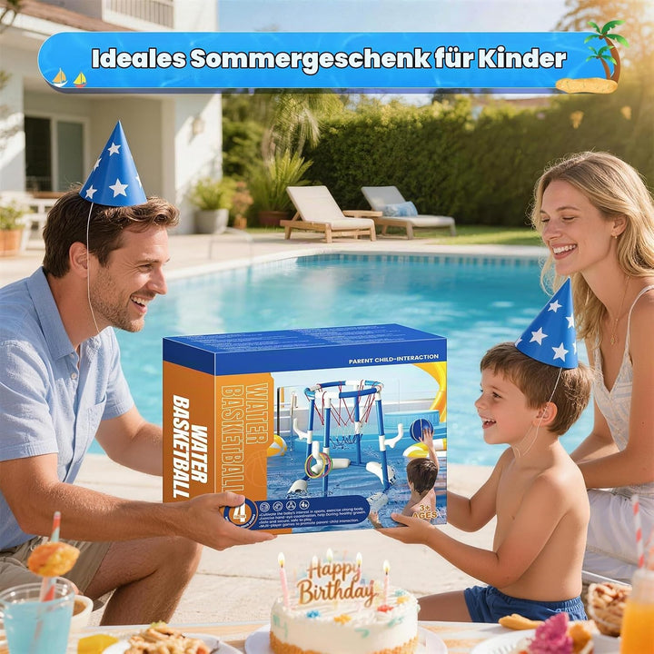 HaoVrisn Pool Basketballkorb Kinder Set, 2-in-1 Pool Spielzeug mit Ringwurf Spiel- 4 Bälle, 12 Ringe