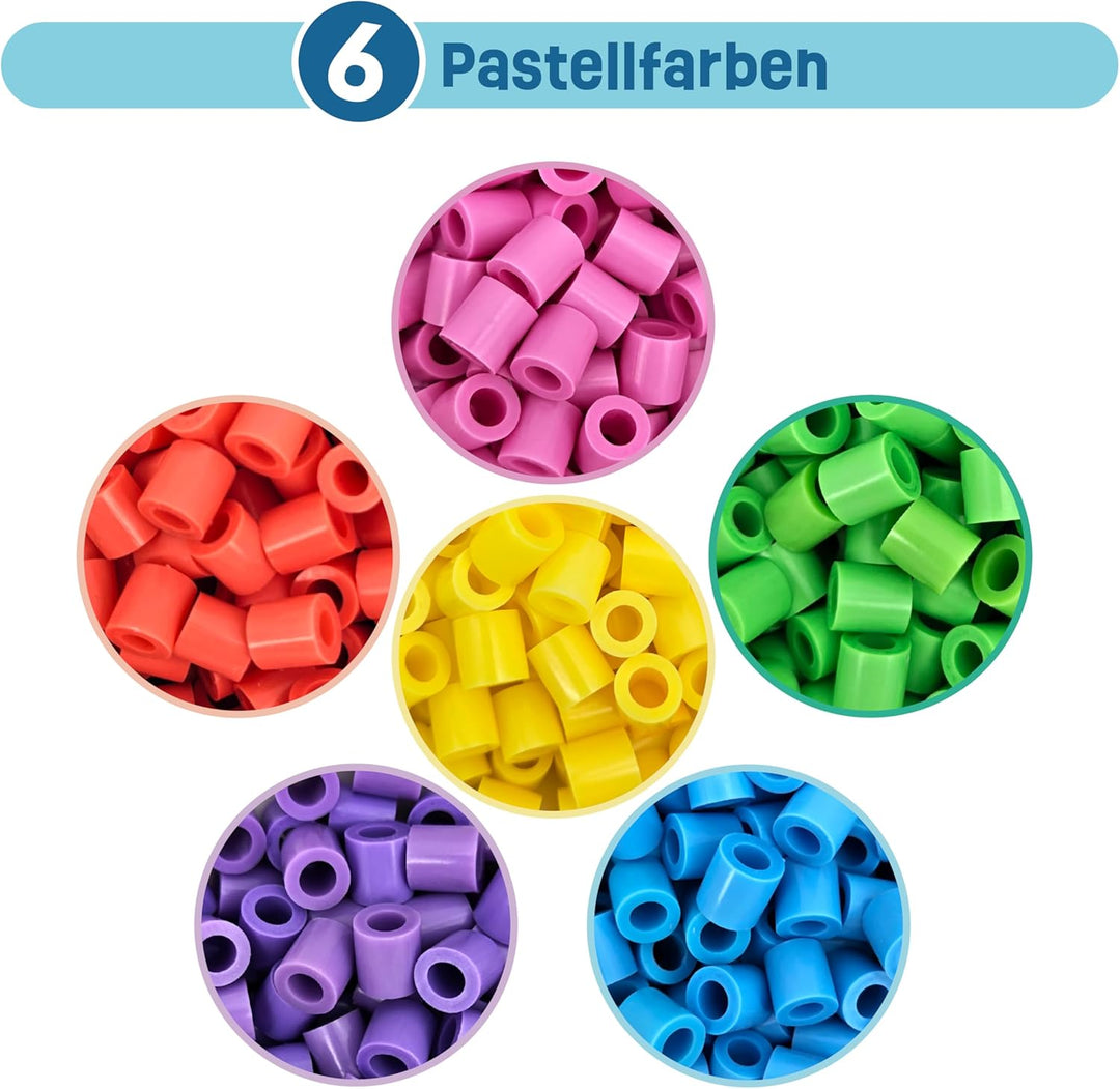 Smowo® Grosse 10mm Bügelperlen 2000 Stück für Kinder ab 3 Jahren - 6 Pastell Farben XL Steckperlen -