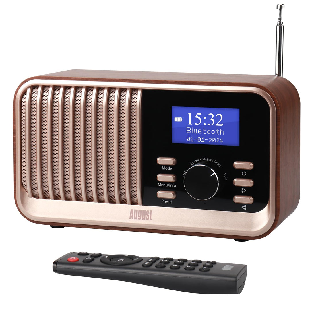 Wiederaufladbares DAB+/FM Radio Dual Wecker-August MB450K-Nostalgie tragbares Küchenradio mit 60 Pre