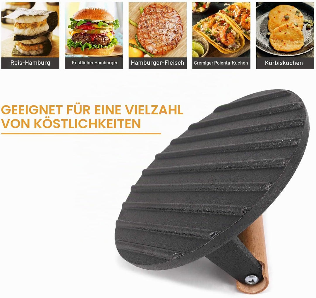 porlik Burgerpresse Gusseisen,Gro?er Burger Smasher (17.7cm) mit hitzeabweisendem Griff,Burger Press