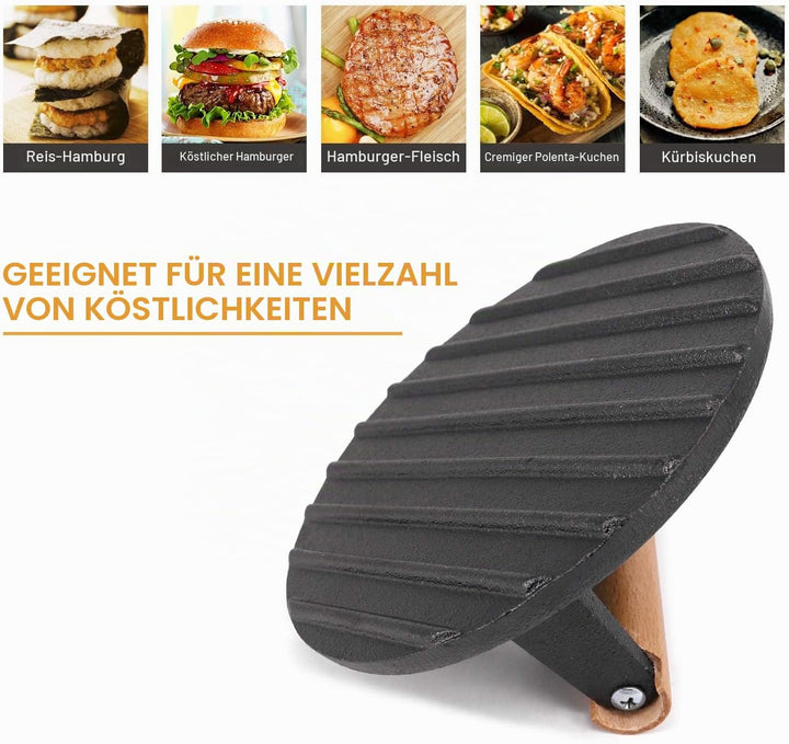 porlik Burgerpresse Gusseisen,Gro?er Burger Smasher (17.7cm) mit hitzeabweisendem Griff,Burger Press