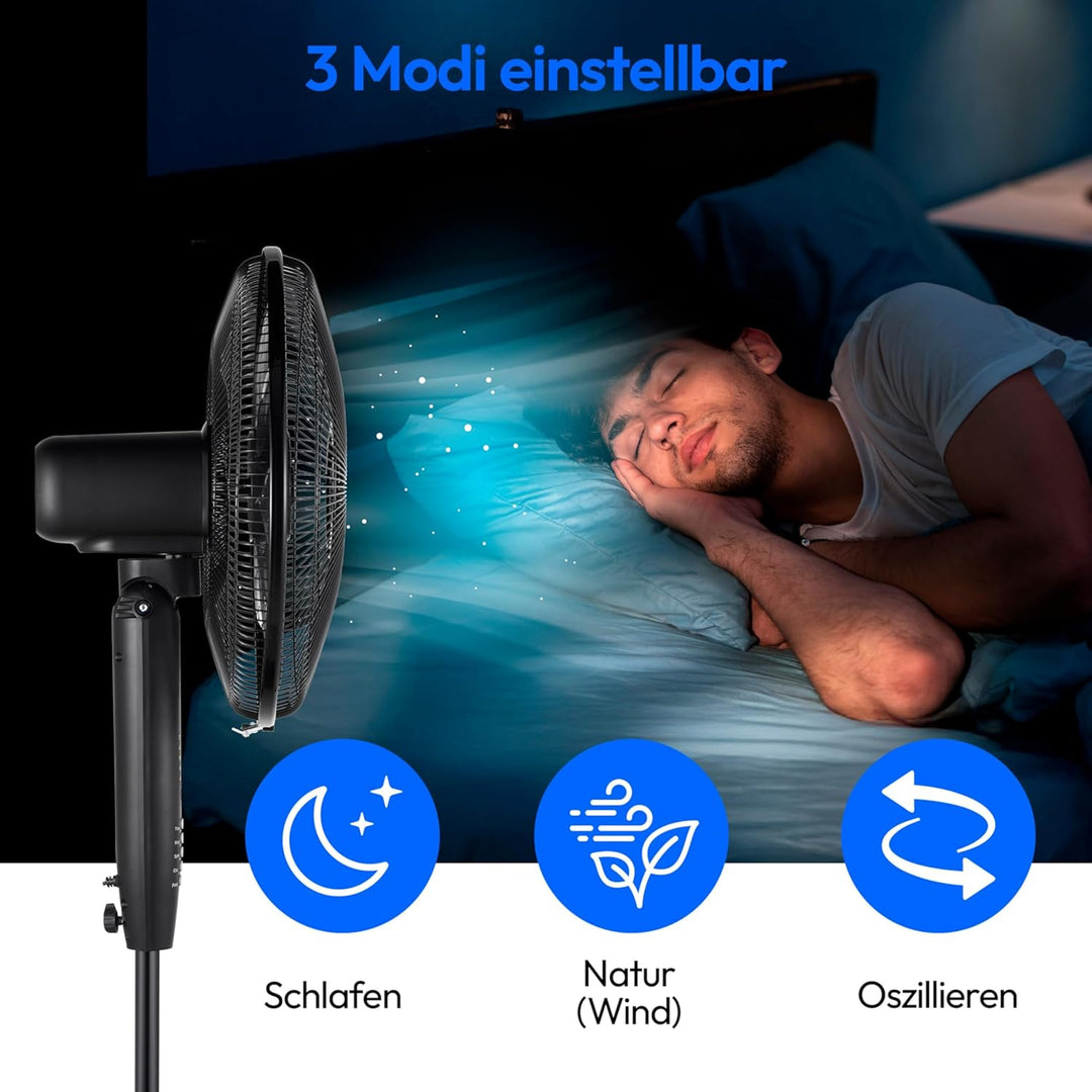 MEDION P21 SF Standventilator mit Fernbedienung (Ventilator leise, 3 Modi Schlafmodus Natur Oszilier
