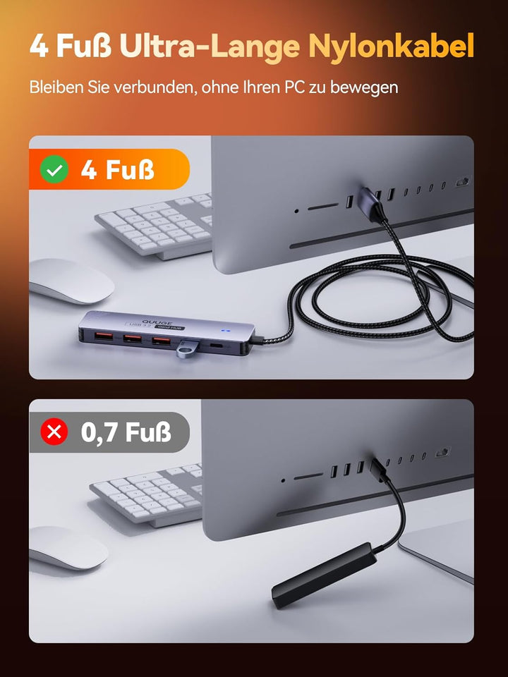 USB Hub 3.2 Gen2, QUUGE 5-in-1 USB Verteiler mit 4 Ports USB-A 10Gbps, Multiport Adapter Splitter mi