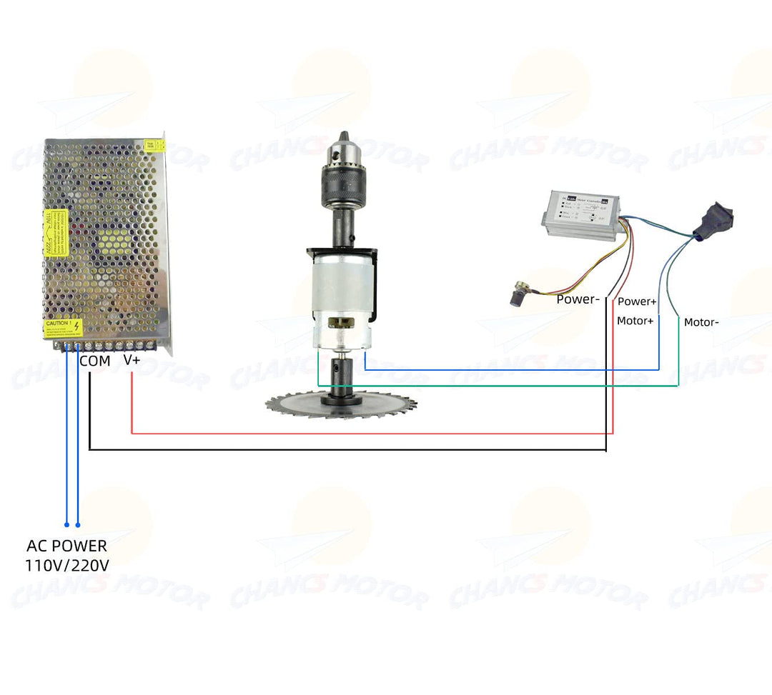 CHANCS Kreissägemaschine 775 DC Elektromotor DC 24V 12000RPM Dual Output Shaft DIY Sägebohrer mit PW