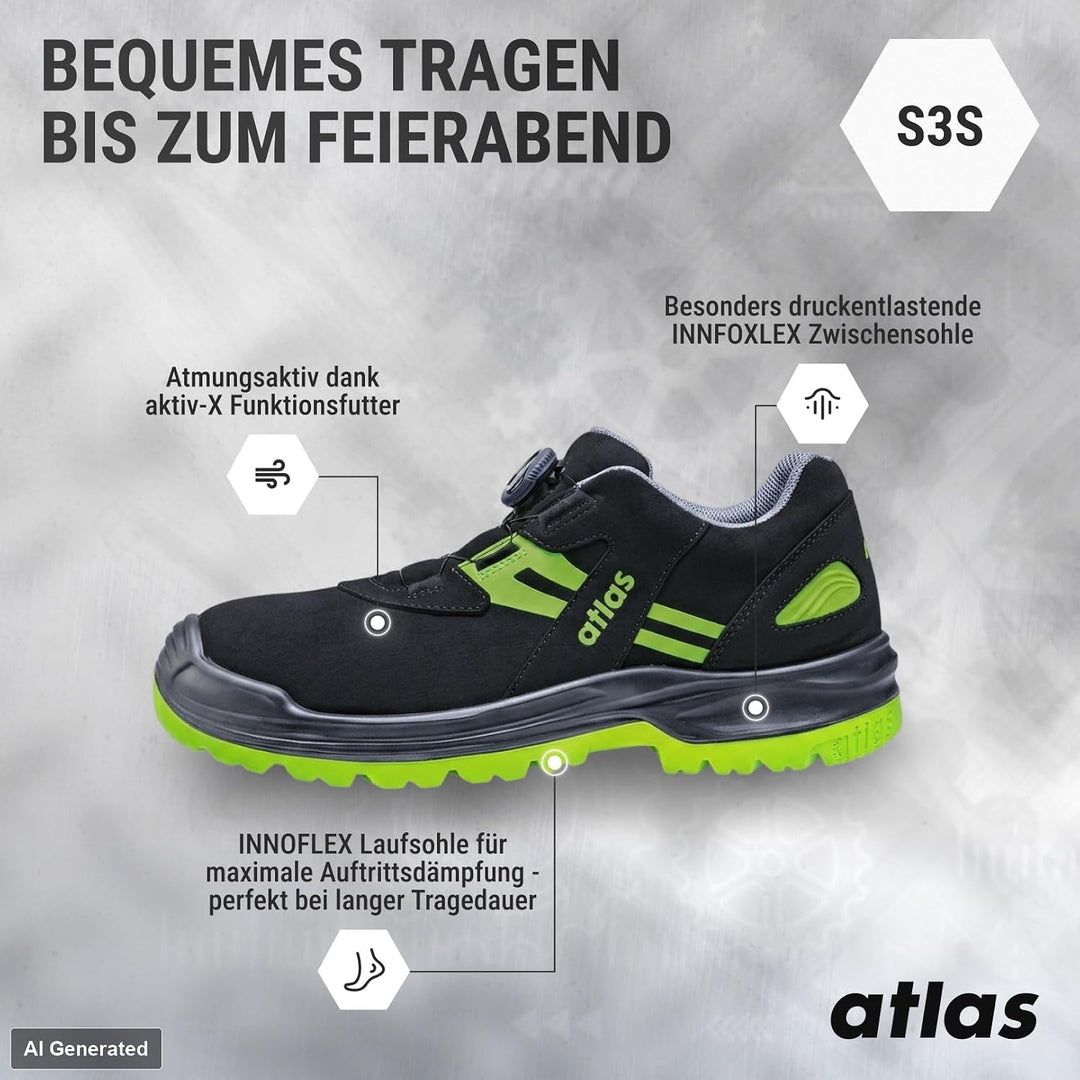 Atlas Flash 5255 XP Boa ESD Gr. 36-49 45/49 EU Schwarz Gelb, 45/49 EU Schwarz Gelb