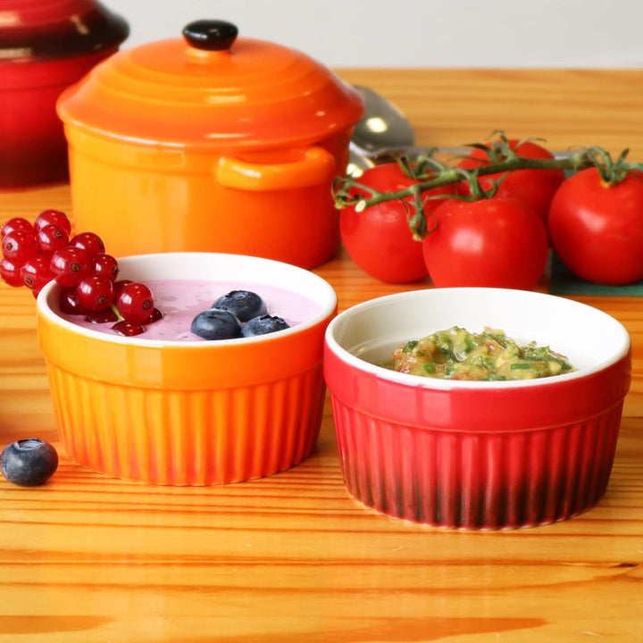com-four® 6x Ragout Fin Schale - Ofenfeste Förmchen in orange - Creme Brulee Schälchen - Dessertscha