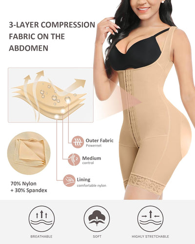 FeelinGirl Damen Formende Bodys Bauch Weg Shapewear mit 3 Reihen Haken Figurformender mit Breite Sch