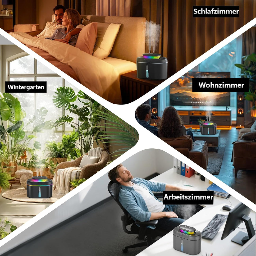 Luftbefeuchter – Ultra-Leise, Grosskapazität 2L, mit 7-Farbiger Atmosphärenbeleuchtung, Automatische
