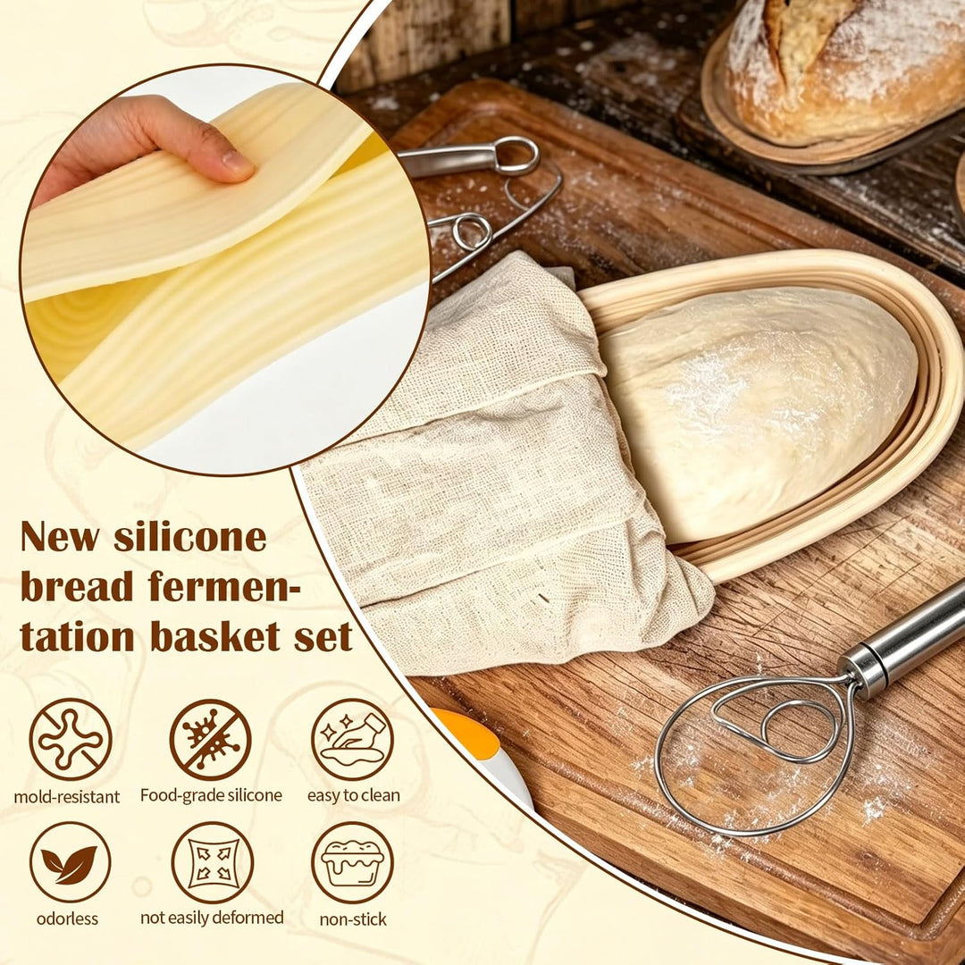 Brot Gärkorb Set SILIKON Sauerteig Gärkörbchen Brot Backen Starter Set Brot Zubehör Kit Brotbackkorb