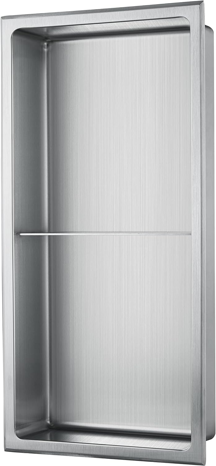 Glasdeals Inh. Lars Apitius Edelstahl Wandnische mit Regalboden in 30 x 60 cm (gebürstet)