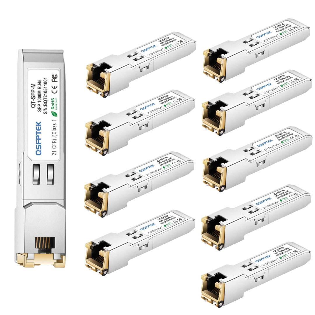 QSFPTEK (10Pack) Gigabit 1000BASE-T Kupfer SFP Transceiver up to 100m, SFP auf RJ45 Mini Gbic 1G SFP