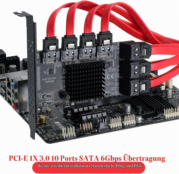 MZHOU PCIe SATA Karte 10 Port, PCI-E zu SATA Erweiterungskarte,6Gbps Controllerkarte Unterstützung v