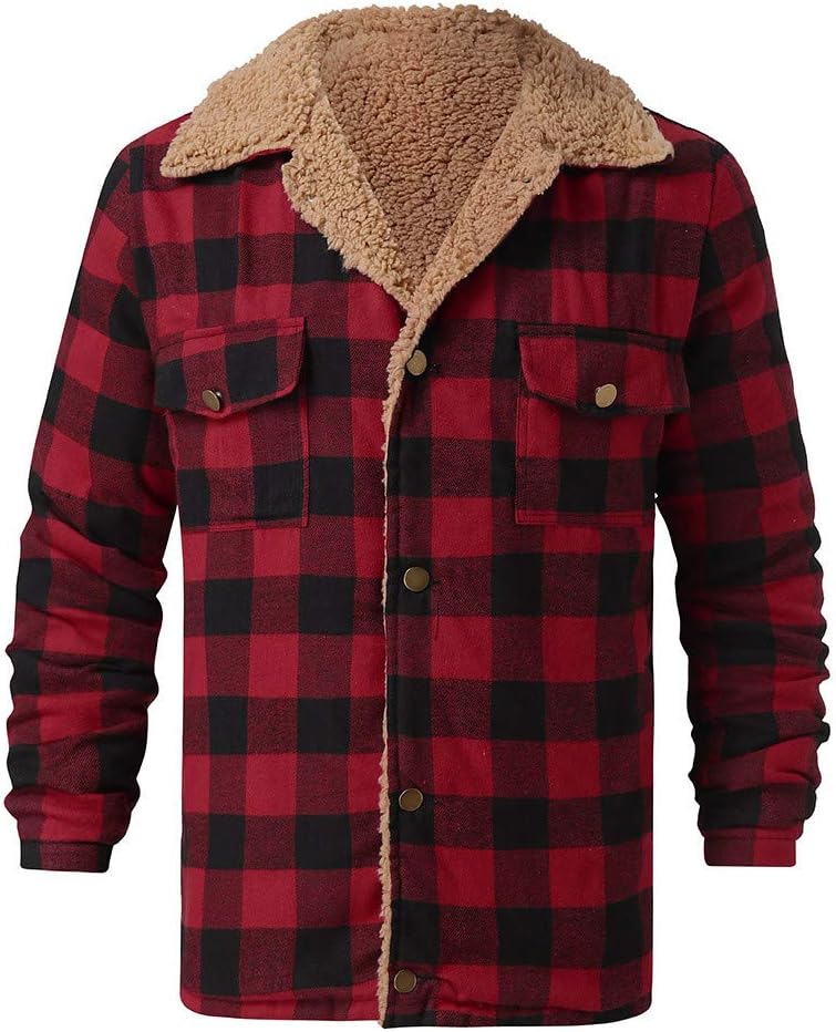 Duohropke Herren Thermohemd Holzfäller Hoodie Jacke Kariert Warm Gefüttert Winter Holzfällerhemd Win