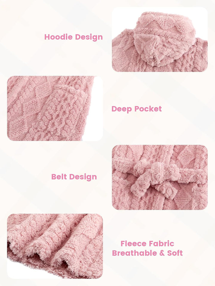 JiAmy Kinder Bademantel mit Kapuze Fleece Morgenmantel für Jungen Mädchen Rosa 10-12 Jahre, Rosa 10-