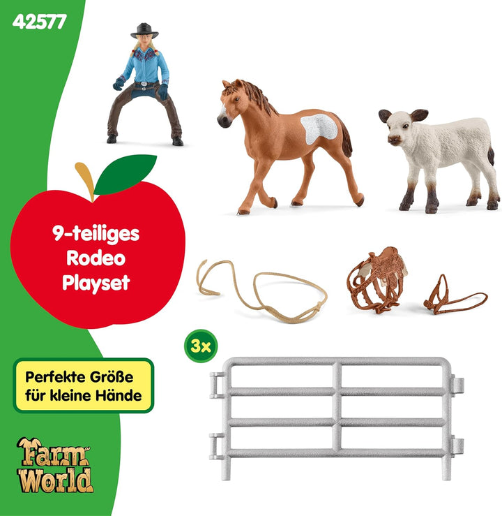 SCHLEICH Farm World | Westernreiten mit Cowgirl 42577 | Bauernhof Set mit Reiterin, Pferd, Kuh sowie