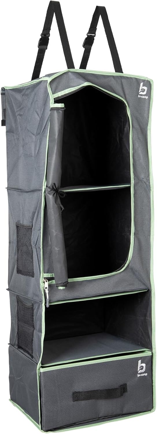 BO-Camp 1709379 Hängeregal 4 Fächer Plus Seitentaschen Vor Zelt Organizer Tür Regal Camping Hänge Au