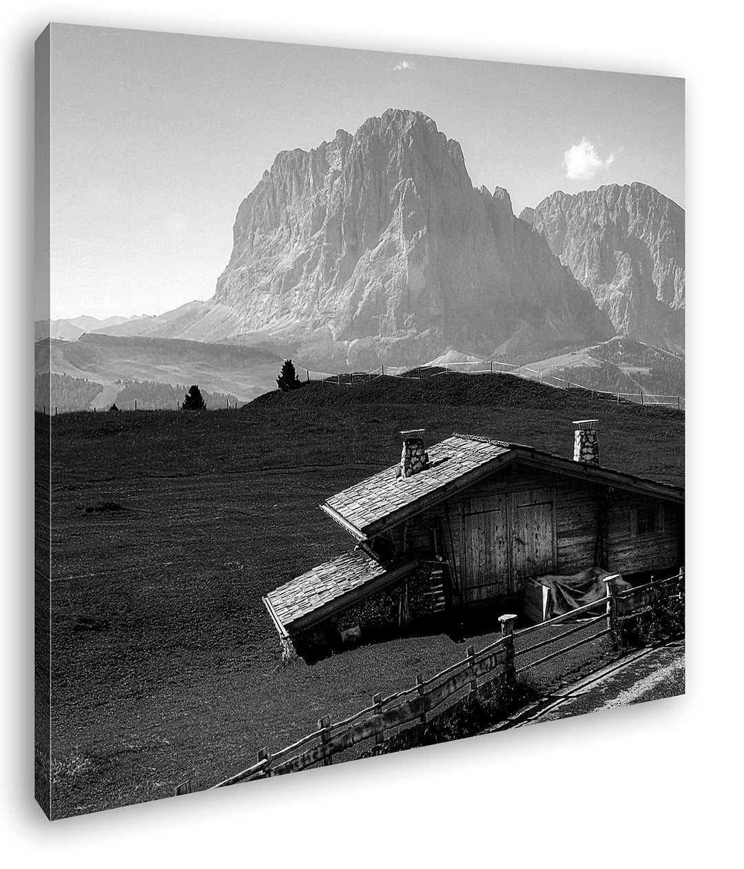 deyoli Holzhütte im Gebirge Format: 70x70 Effekt: Schwarz&Weiss als Leinwandbild, Motiv fertig gerah