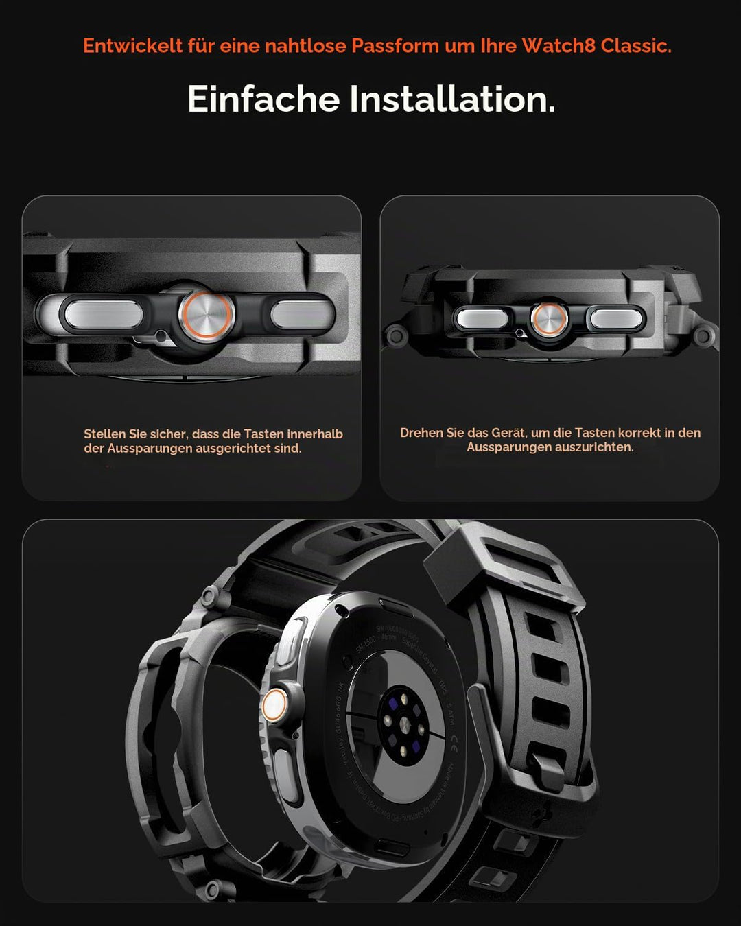 Spigen Rugged Armor Pro Hülle mit Band für Samsung Galaxy Watch 8 Classic | TPU-Unibody-Hülle mit Ar