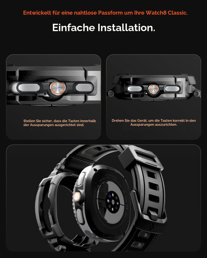 Spigen Rugged Armor Pro Hülle mit Band für Samsung Galaxy Watch 8 Classic | TPU-Unibody-Hülle mit Ar