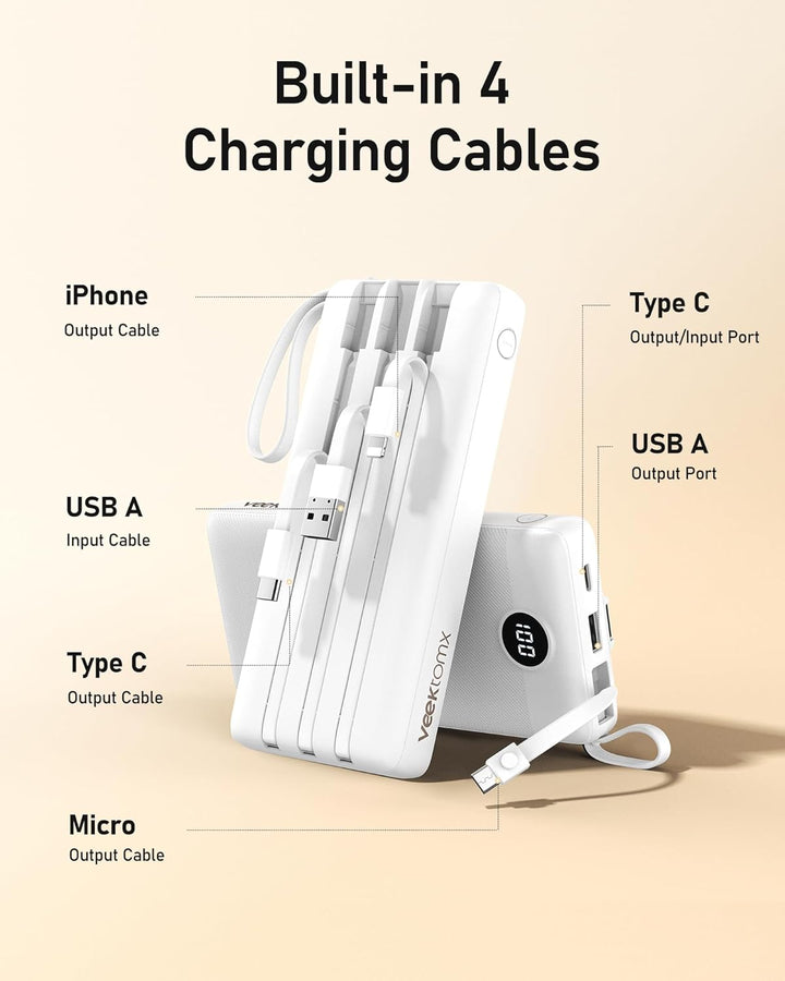 VEEKTOMX Powerbank 20000mAh Power Bank mit Kabel Powerbank USB C Tragbares Ladegerät 5 Ausgängen LED