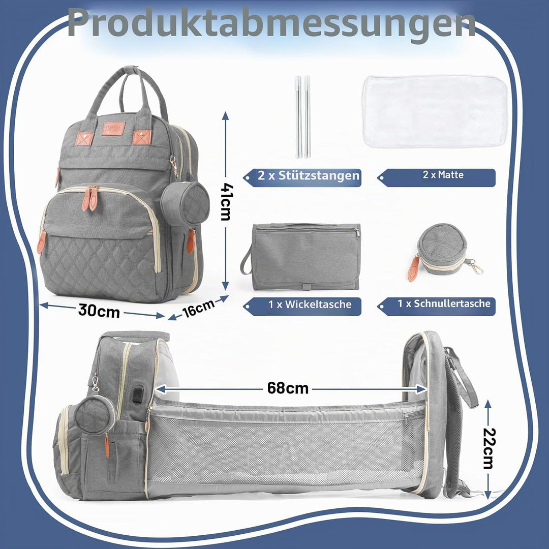 Wickeltasche Rucksack，Wickelrucksack Gross，Multifunktional Diaper Bag mit Mobiler Wickelauflage，Wass