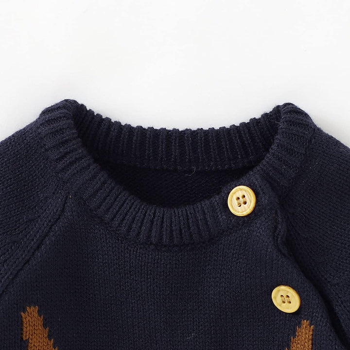 Neugeborenes Baby Mädchen Jungen Weihnachten Outfit Langarm Strick Strampler Overall Rentier Print B