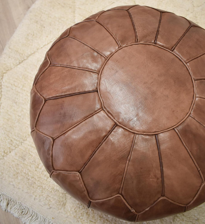 See the Good XL Echtleder Pouf - Handgefertigt - gefüllt geliefert - Ottoman Sitzsack Fusshocker Puf