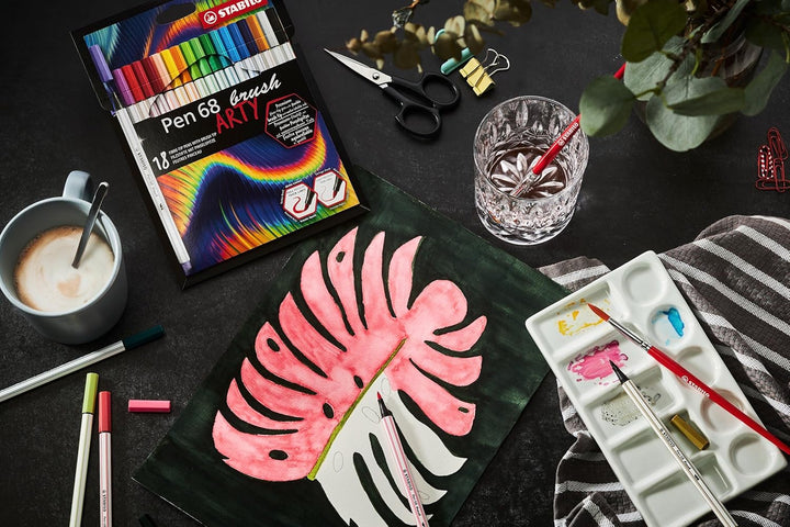 Premium-Filzstift mit Pinselspitze für variable Strichstärken - STABILO Pen 68 brush - ARTY - 30er P