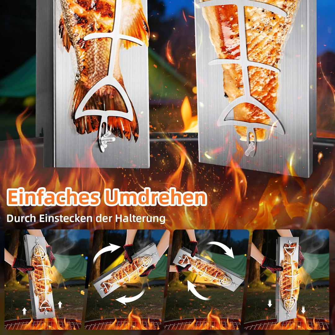 Flammlachsbrett Lachsbrett aus Edelstahl für Feuerschale und Kugelgrill Grill Feuerstelle Feuerschal