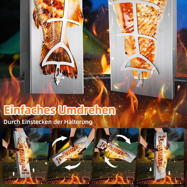 Flammlachsbrett Lachsbrett aus Edelstahl für Feuerschale und Kugelgrill Grill Feuerstelle Feuerschal