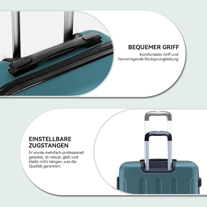 BEIBYE Hartschalen-Koffer Trolley Rollkoffer Reisekoffer Handgepäck 4 Rollen (M-L-XL-Set) (Dunkelgru
