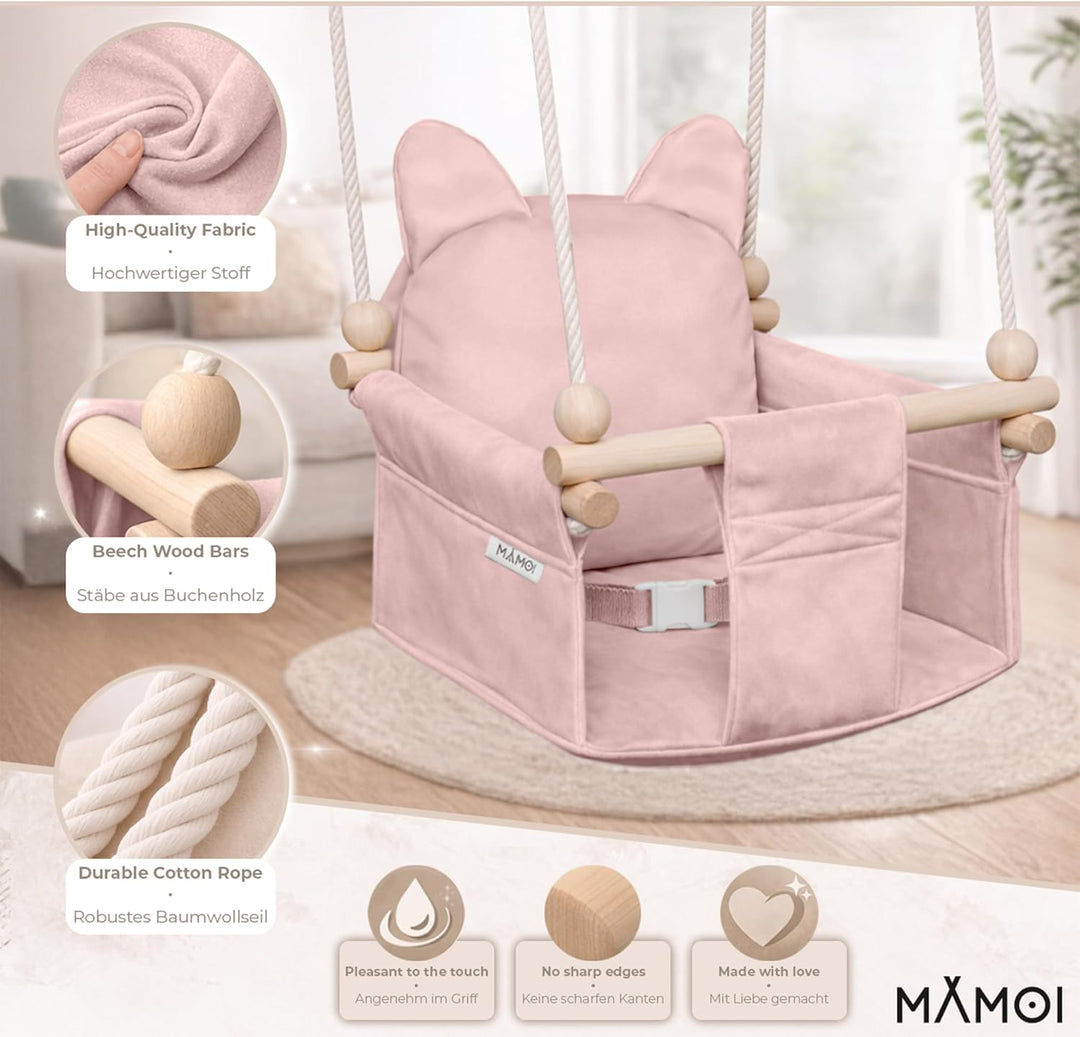 MAMOI Kinderschaukel mit Sicherheitsgurt, höhenverstellbar 150–190 cm, Schaukel für den Innenbereich