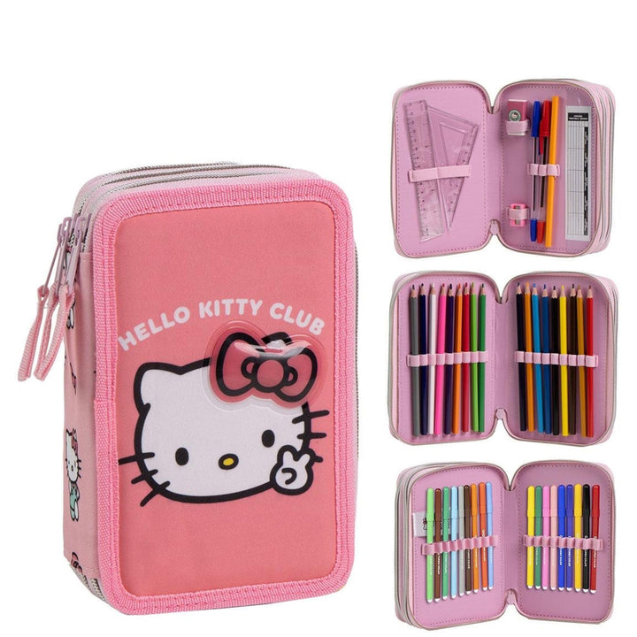 Hello Kitty Federmäppchen mit Giotto-Zubehör inklusive | Komplettes Hello Kitty Schulmäppchen für Mä